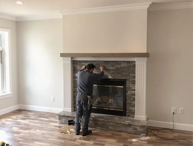 Altadena Chimney Sweep finishing a custom fireplace install in Altadena, CA